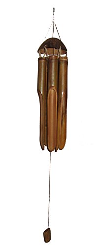 1 Stück Bambusklangspiel Feng Shui ca. 30-35 cm Länge mit 6 Klangröhren befestigt an einer Kokosnusshälfte, Schlagworte: Cocosnuss, Kokos, Windspiel, Bewegungsmelder durch Wind oder Tür, Klang, Harfe, Holzharfe, Bambus, Röhren - 2