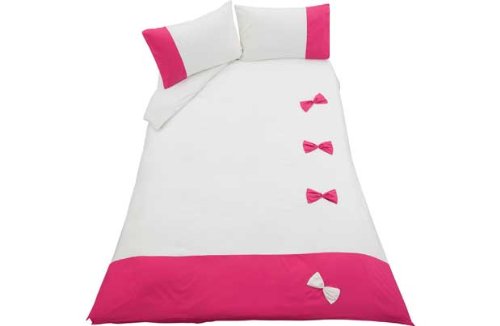Bow Cream and Pink Bedding Set - Double.