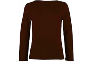 LUXE DIVA Girls Boy Kids Plain Basic Long Sleeve Round Neck T-Shirt Stretch School Tee Top 2-13 Years