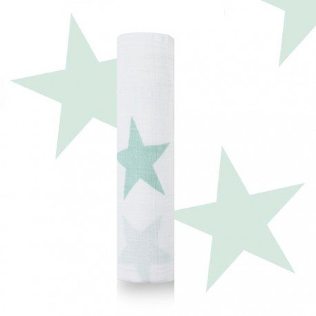 1 mousseline en coton Star Scout étoiles vert mint