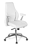 hjh OFFICE 600165 chaise de bureau à roulettes, fauteuil de bureau CARMINO 10 blanc/noir en cuir, siège haut de gamme avec accoudoirs, dossier haut inclinable, ergonomique et confortable, design moderne, piètement en métal