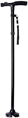 QETU Folding Walking Cane With Led Light, Safety Walking Stick 4 Head Pivoting Trusty Base For Old Man T Handlebar Trekking Poles Cane