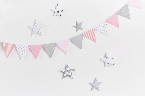 KraftKids Dekoration Wimpelkette rosa grau weiss