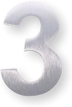 Metal–Number "3" – Brushed Stainless Steel with 3M Adhesive – 4 cm Height