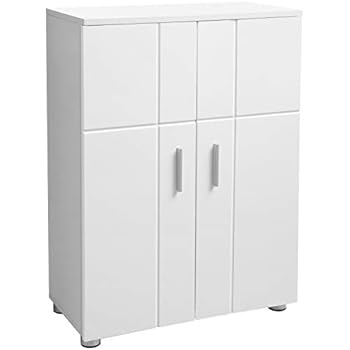 Mobile Bagno Con Ante E Cassetti | Armadietto Autoportante In MDF Bianco 60x30x108cm Per Casa - Foto 7