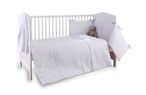 Clair de Lune 3-Piece White Stardust Cot/Cot Bed Quilt, Bumper and Fitted Sheet Bedding Set