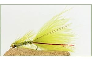 TROUTFLIES UK LURE FLIES 12 pack of Goldhead Olive Red Flash Damsel Lures Fishing Flies. Size 10