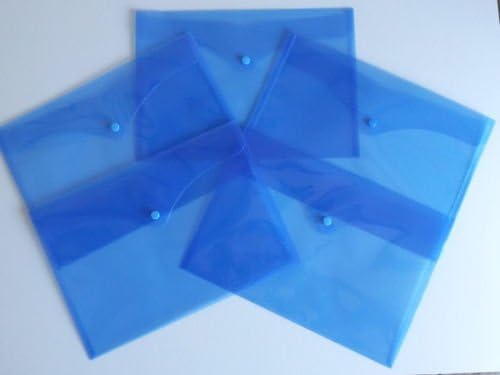 5 X A4 Blue Plastic Document Wallet Folder - Secure Press Stud Closure