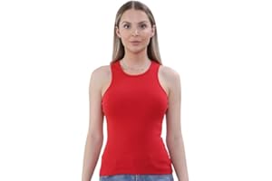 GENERIC MMK® Women’s Ribbed Round Neck Plain Sleeveless Vest - Ladies Stretchy Slim Fit Summer Gym Sports Racer Back Bodycon Cami Tank Top Plus Size S-XL