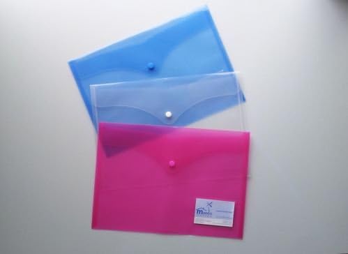 A4 Plastic Document Wallets File Folder With Card Holder With Press Stud Closure (Pack of 15) - Blue