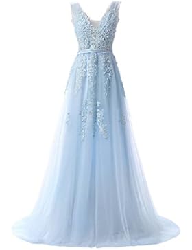Eudolah Damen Abendkleid A-Linie langes Tuell Ballkleid Brautjungfer Cocktail Party Kleid