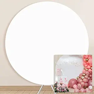 Round Backdrop Cover Polyester Pure Circle Photography Background Round Stand Photo Backdrop Cloth for Birthday Party Decorations (White,7.5 Ft)