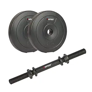Hipkoo Sports Gym Dumbbells Kit | 2 PVC Plates (6kg) 3kg Each with 1 Plastic Rod | for Men & Women (Weight Lifting Bar, Home Gym, Exercise, Sports & Fitness)