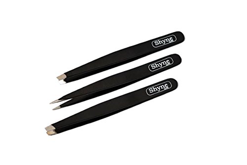 GERMAN Eyebrow Tweezers Hair Tweezers Slanted Straight Pointy Set Of 3 (BLACK)