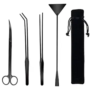 Fistoy Aquarium Scissor Tweezers Spatula Tool - 4 in 1 Stainless Steel Aquatic Plants Aquascaping Tools Set for Fish Starter Kits & Aquariums Tank(Black)