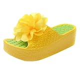 Dorical Schaukelschuhe Damen/Sommer Strandschuhe mit Blume Hausschuhe Peep-Toe Bunt Schwimmbadschuhe Indoor Outdoor Sandalen Rutschfest Badeschlappen/Valentinstag Beach-schuhe (Gelb,37 EU)