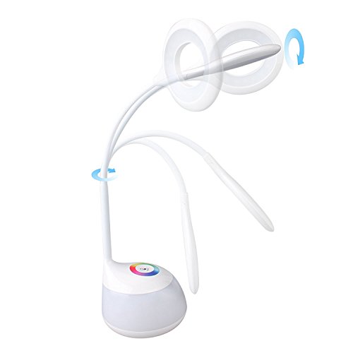 LED Schreibtischlampe, Aquiver Touch Dimmbar Tischleuchte mit 3 Helligkeitsstufen, USB und Schwanenhals, Augenschutz Modern Kabellos Leselampe Tischlampe für Kinder-Weiß - 2