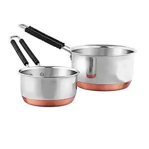 SKARS Stainless Steel Copper Bottom Saucepan, Induction Base Saucepan, Tea Coffee Pan, Milk Pan, Tapeli Patila, Sauce Pot Cookware with Handle Combo Set of 2 (1 LTR,1.5 LTR)
