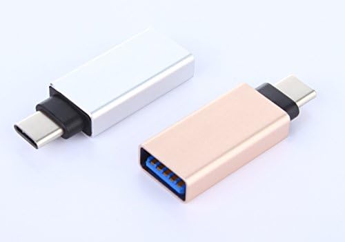 2 Pcak USB 3.1 Type C to USB 3.0 Type A Female OTG Adapter Converter With Aluminium Case for MacBook Pro 2016,Galaxy S8/S8+, Google Chromebook Pixel, ZUK Z1, Mi 4C, Nokia N1, Google Nexus5x Nexus6P, Microsoft Lumia950 Lumia950XL etc -Silver+Gold