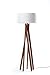 Produktbild Hochwertige Design Stehlampe Tripod mit Textil Schirm aus Chintz in weiß und Stativ/Gestell aus dunklem Holz Echtholz Nussbaum | H= 160cm | Stehleuchte | Handgefertigte Leuchte