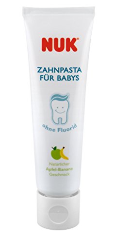 NUK 10256396 Mundpflege-Set mit Baby-Zahnpasta und natürlichem Apfel-Banane Geschmack, incl. Fingerzahnbürste, BPA frei, ohne Fluorid, 1 Stück - 2