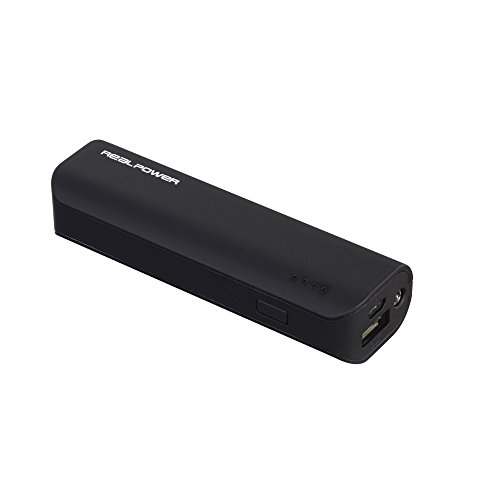 RealPower PB-2600 externer kompakter Akku Batterie Handy Ladegerät Powerbank 2600 mAh für iPhone, iPad, Samsung Galaxy und weitere Smartphones (schwarz)