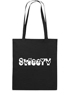 Comedy Bags - Sweety - HERZEN - Jutebeutel bedruckt, Baumwolltasche zwei lange Henkel aus 100 % Baumwolle in 38x42cm...