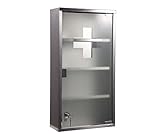 silberner schrank mit Erste Hilfe Kreuz mit 4 Fächern Tür mit Tip-On Automatik zum Öffnen und Schließen