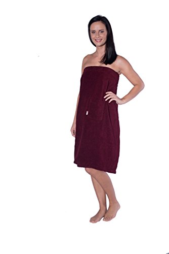 Damen Sauna Set 3tlg Saunakilt mit Knöpfe in zwei Größen + XXL Saunatuch + Handtuch Bordeaux Rot, Größe:XL/XXL - 2