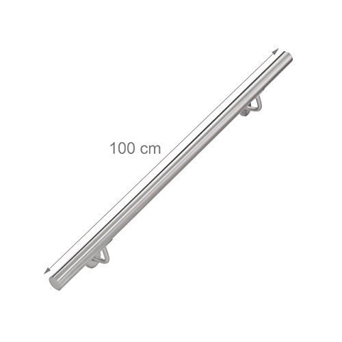 Relaxdays Handlauf Edelstahl, gebürsteter Edelstahl, 100 cm, Wandhalter, Treppengeländer mit Metalldübeln, anthrazit - 3