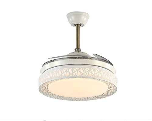 YAMEI Ventilatore Simple Modern Stealth Con LED Light (Lampadine Incluse) Corpo In Acciaio Inox Ventilatore ABS Invisibile Paralume Acrilico Bianco Ø42inch 220V Classe Di Efficienza Energetica: A +