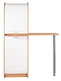 Mueble de cocina de 2 cortinas equipado con una mesa pivotante. Color: Haya y blanco/color negro marrón y blanco Ancho 131.1 cm Altura 180.7 cm Profundidad 60 cm Descripción: - Los Dos cortinas cierran por completo el mueble. - mueble de ahorro de espacio - la mesa se gira sobre Asamblea General en 90 ° - 1 nicho alta (para microondas)/1 Tableta ajustable en altura - 1 nicho baja/2 estantes regulables en altura + 1 tablet fijo especificaciones técnicas: - Estructura del mueble: señales de codo