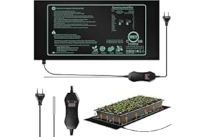 PORFOYO Tappetino riscaldante per piante con termostato digitale, 50 W, per piantine, germinazione e animali domestici, 25 cm x 52,5 cm, rettile, tappetino riscaldante con termostato, tappetino riscaldante da