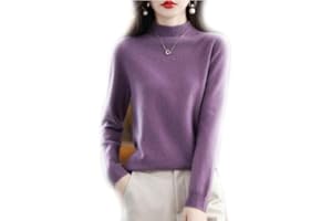 BAWUTZ Pull en Cachemire pour Femme, Pull 100% Solide décontracté, Hauts de Chemisier, Pull tricoté à col Montant, Pull à col roulé à Manches Longues pour l'automne et l'hiver