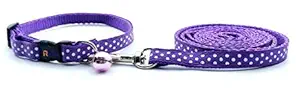 Woofy Dog Collar and Leash Set Puppy Printed, Adjustable Nylon Collar with Leash for Cat and Puppy, Quick Release and Breathable Collar Set for Puppies, Dog & Cat 10 MM (Purple, Polka Dots)