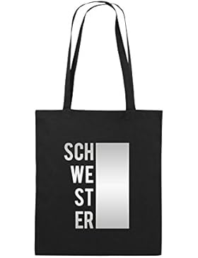 Comedy Bags - SCHWESTER - BLOCK - Jutebeutel bedruckt, Baumwolltasche zwei lange Henkel aus 100 % Baumwolle in...