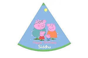 WoW Party Studio Personalised Pig Cartoon Theme Happy Birthday Party Decorations Party Caps / Hats with Birthday Boy/Girl Name - 10Pcs