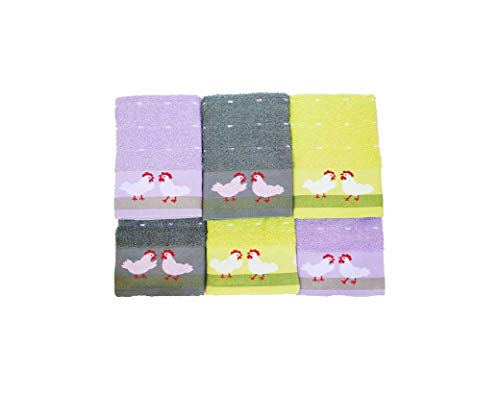 Lote de 6 paños de cocina rizo 100% algodón ref. GALLINAS