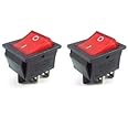 QBM Red Rocker Button switch DPST 4 Terminals 16A/250v AC Heavy Duty Power Switch (Pack of 2)