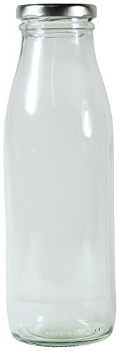 Viva Haushaltswaren – 12 x Weithals-Glasflasche 500 ml mit silberfarbenem Schraubverschluss, als Milchflasche, Saftflasche & Smoothieflasche verwendbar (inkl. Trichter Ø 12 cm) - 2