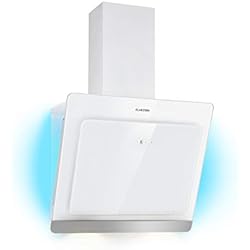 Klarstein Aurora Eco 60 - Hotte aspirante, 550 m³³/h d'air évacué, Couleurs LED, Tête libre, 59 dB silencieux, Tactile, Recirculation possible, Kit de montage, blanc