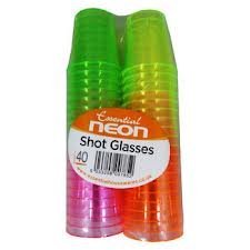 NEU 40 BUNTE NEON Einweg-Kunststoff-SHOT CUPS GLÄSER PARTY GREEN PINK ETC