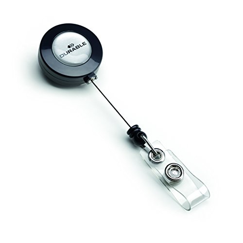 Durable Badge Reel - Soporte de tarjeta identificativa con cord  n retr  ctil  10 unidades  extensible hasta 80 cm   gris