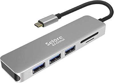 Selore&S-Global USB C Hub, Selore Adaptateur 5-en-1 avec Lecture de Carte SD/TF et 3 Ports USB 3.0, Hub USB-C Compatible avec MacBook Pro 2019 MacBook Air 2018 ChromeBook Pixel Dell XPS 15 Tablette USB Type C