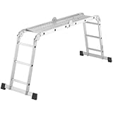 Hailo 7412-031 - Escalera industrial combinada 4 tramos de aluminio con 2 plataformas metálicas antideslizantes (4x3 peldaños)