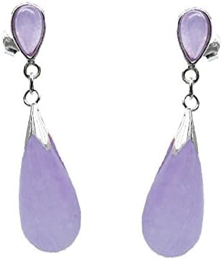 925 Sterling Silver Lavender Jade Double Tear Drop Stud Earrings - March Birthstone - Gift Boxed for your dream lover