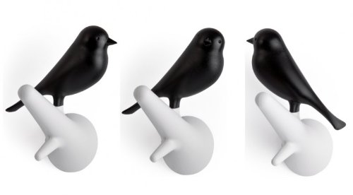 Qualy QL10067W-B Wandhaken 2 Stück / Pack Hook Sparrow, weiß / schwarz