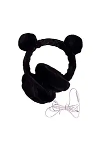 Trendy Tap Girls Cartoon Headphone Muff Earphones Fur Hairband Wired with mic (Black)