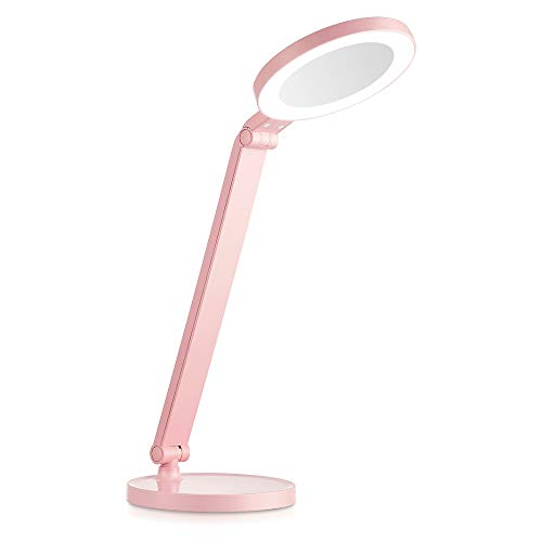 Crypto DLM100 Lámpara de escritorio LED 8W 400LM, control táctil, 5 niveles de color, oscurecimiento progresiva, protección ocular, brazo ajustable y espejo [Clase energética A a A ++] rosa