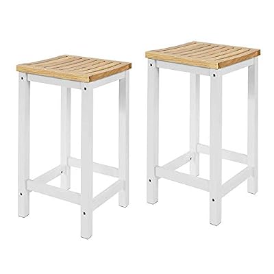 SoBuy® FST29-WNx2 Lot de 2 Chaises Tabourets de Cuisine en Bois avec Repose-Pieds